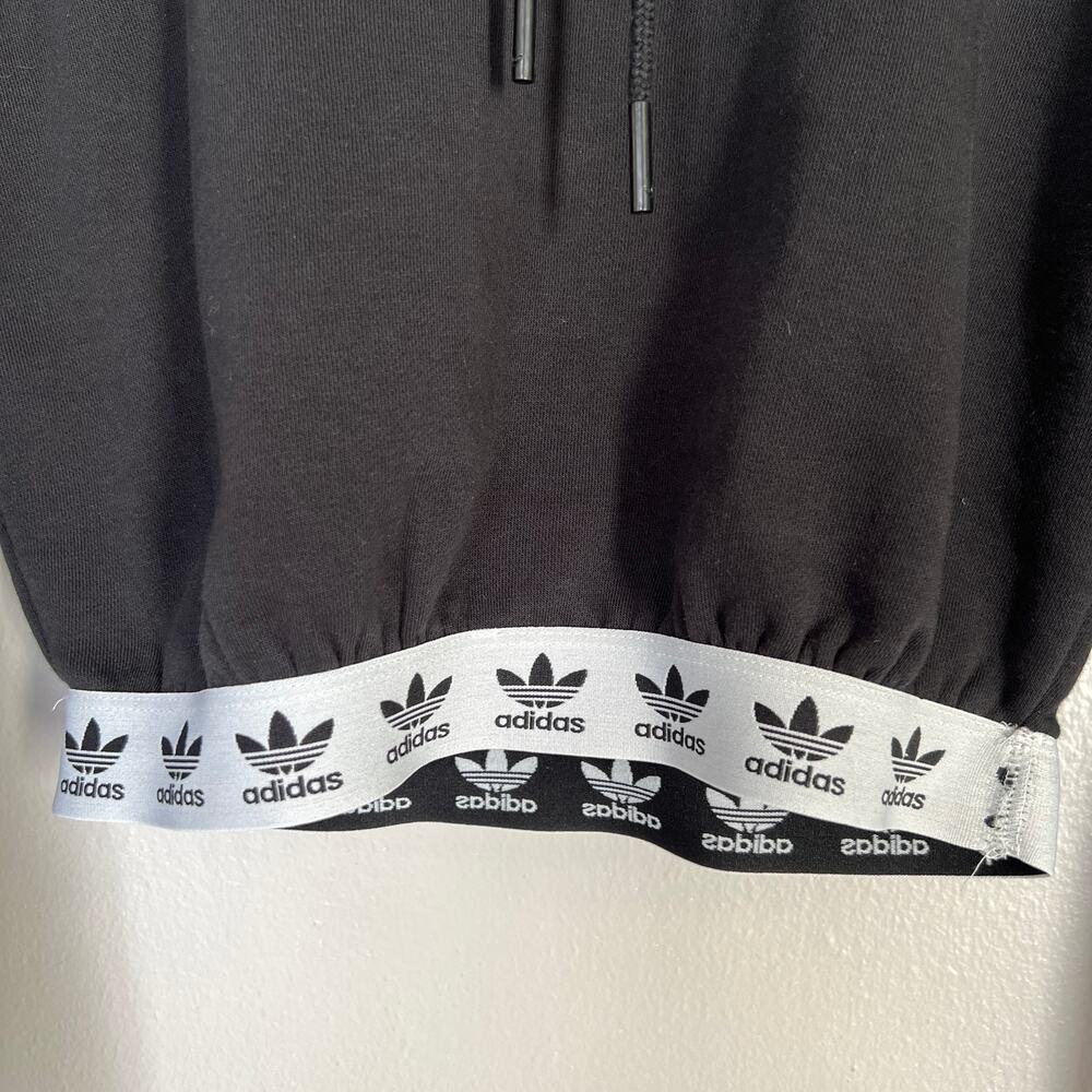 Adidas Women's Cropped Hoodie Black Trefoil Sweatshirt Pullover Workout Size XS - Picture 8 of 15